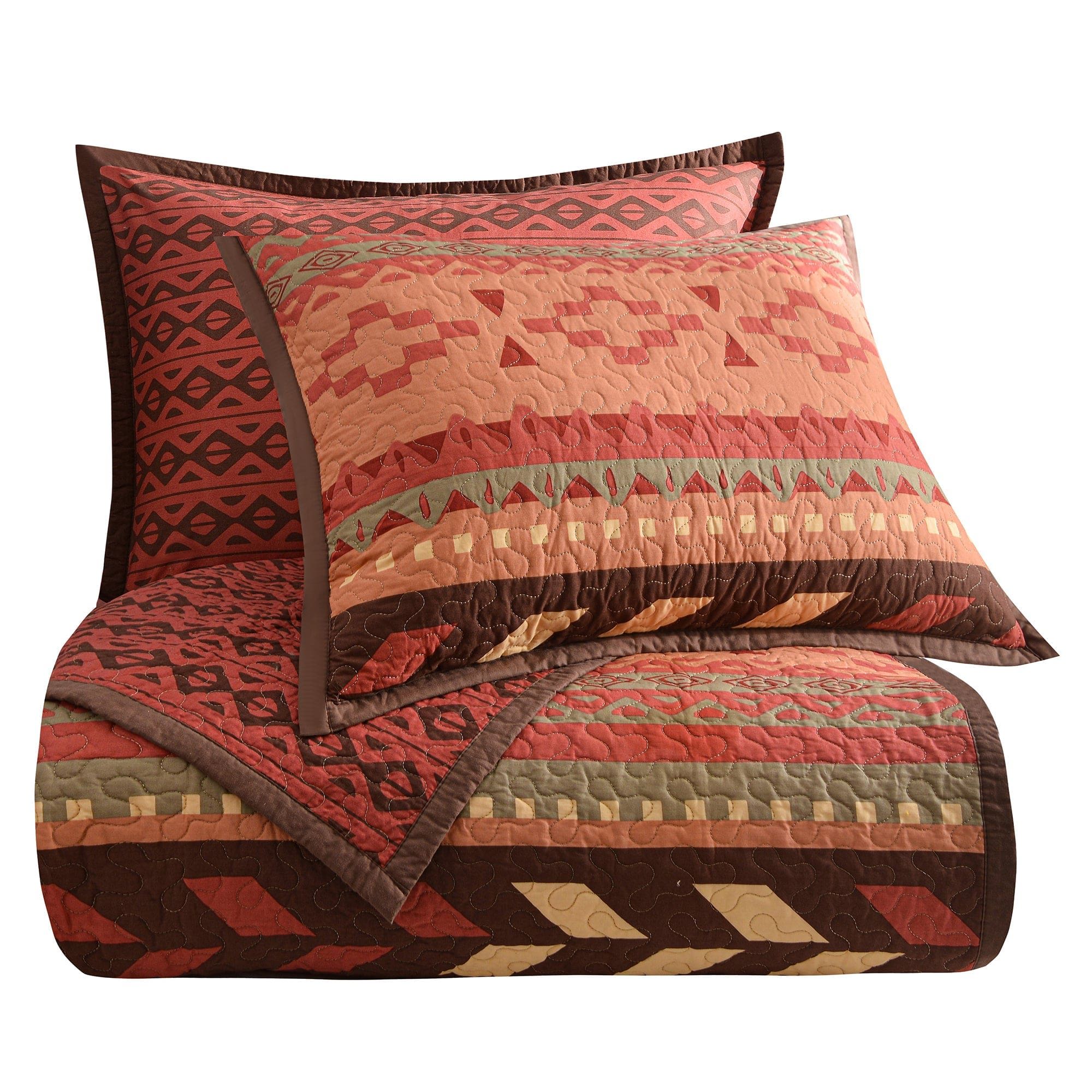 Broken Arrow - Twin Reversible Quilt Set (Set of 2) - Red / Tan / Brown