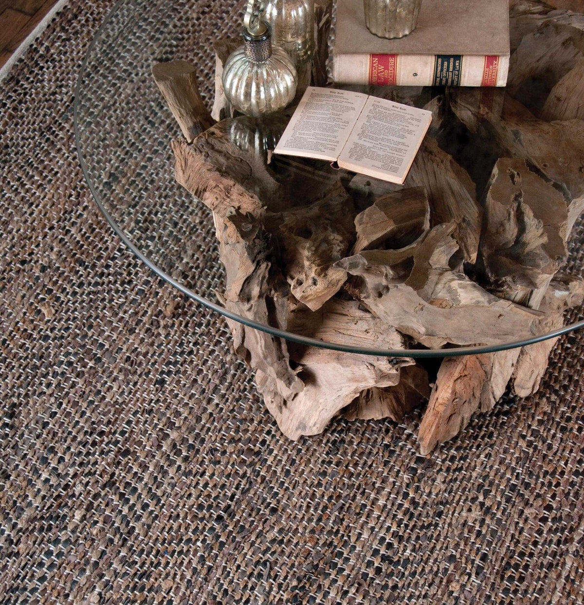 Tobais - Rescued Leather &amp; Fabric Rug