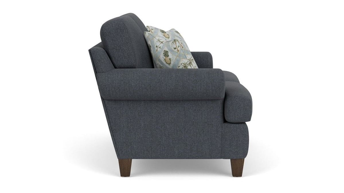 Moxy - Fabric Loveseat, T-Shaped Seat Cushion, Curved Sock Arms