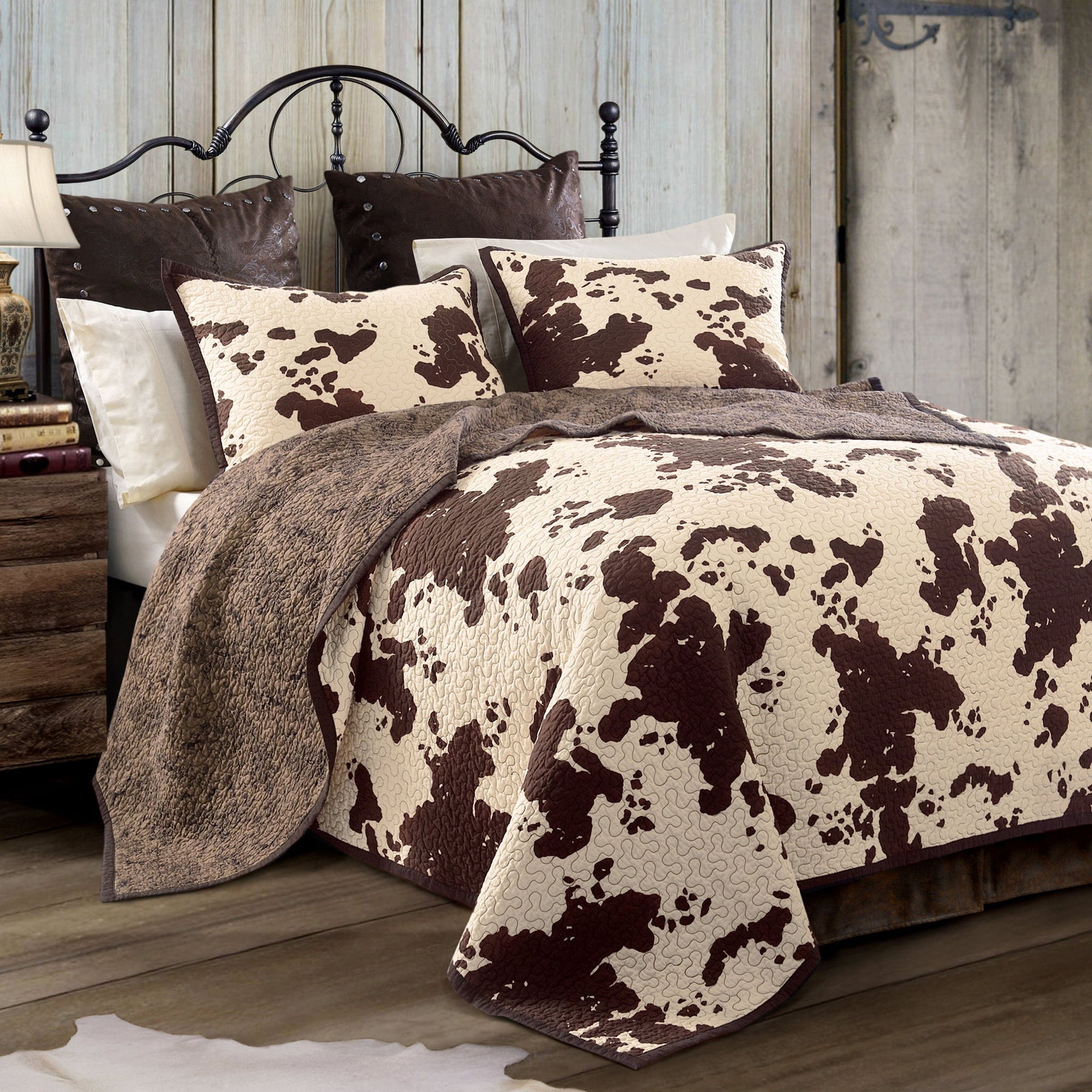 Elsa Cowhide - Twin Reversible Quilt Set (Set of 2) - Chocolate