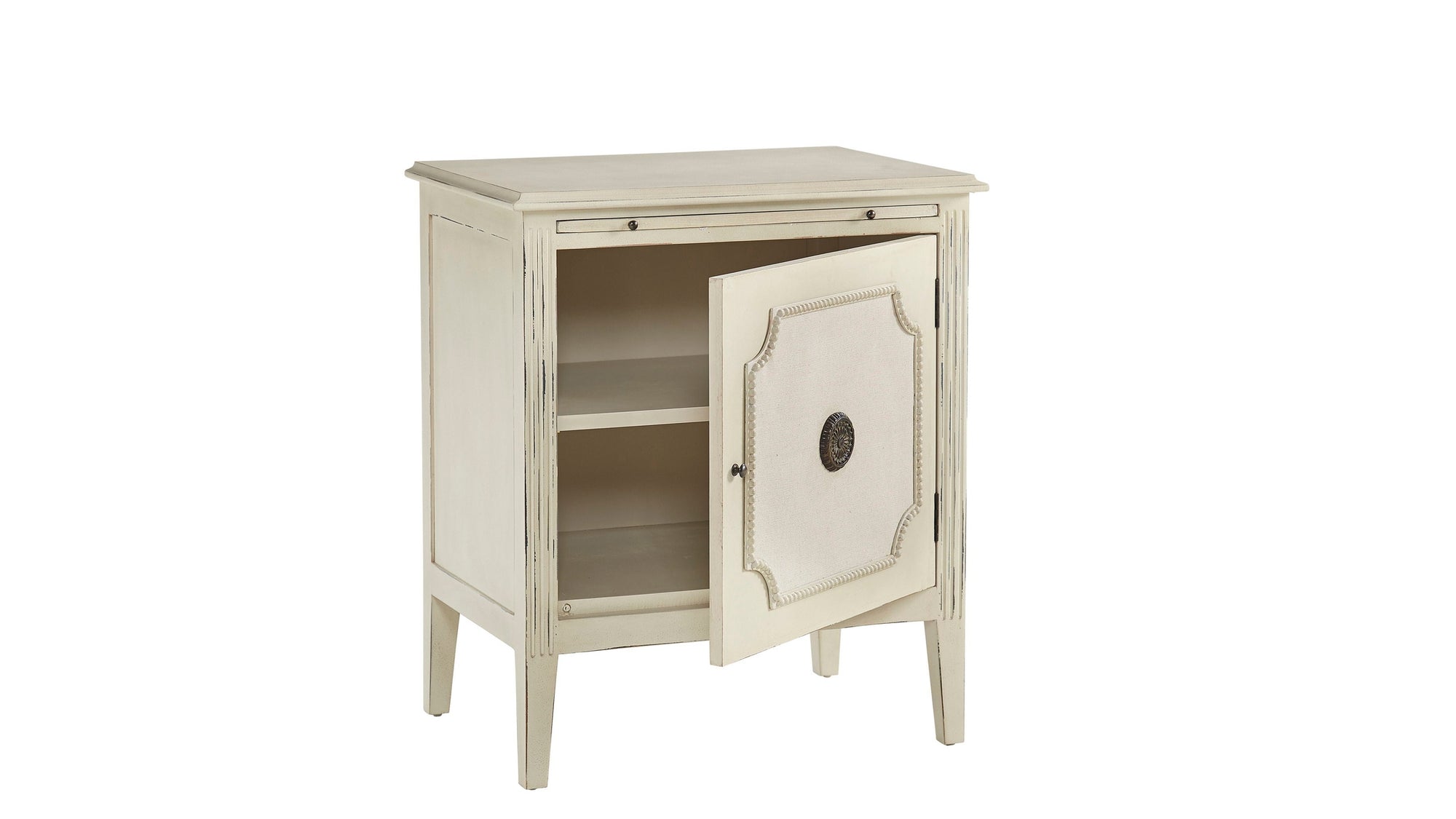 Linen &amp; Beaded Front End Table - White
