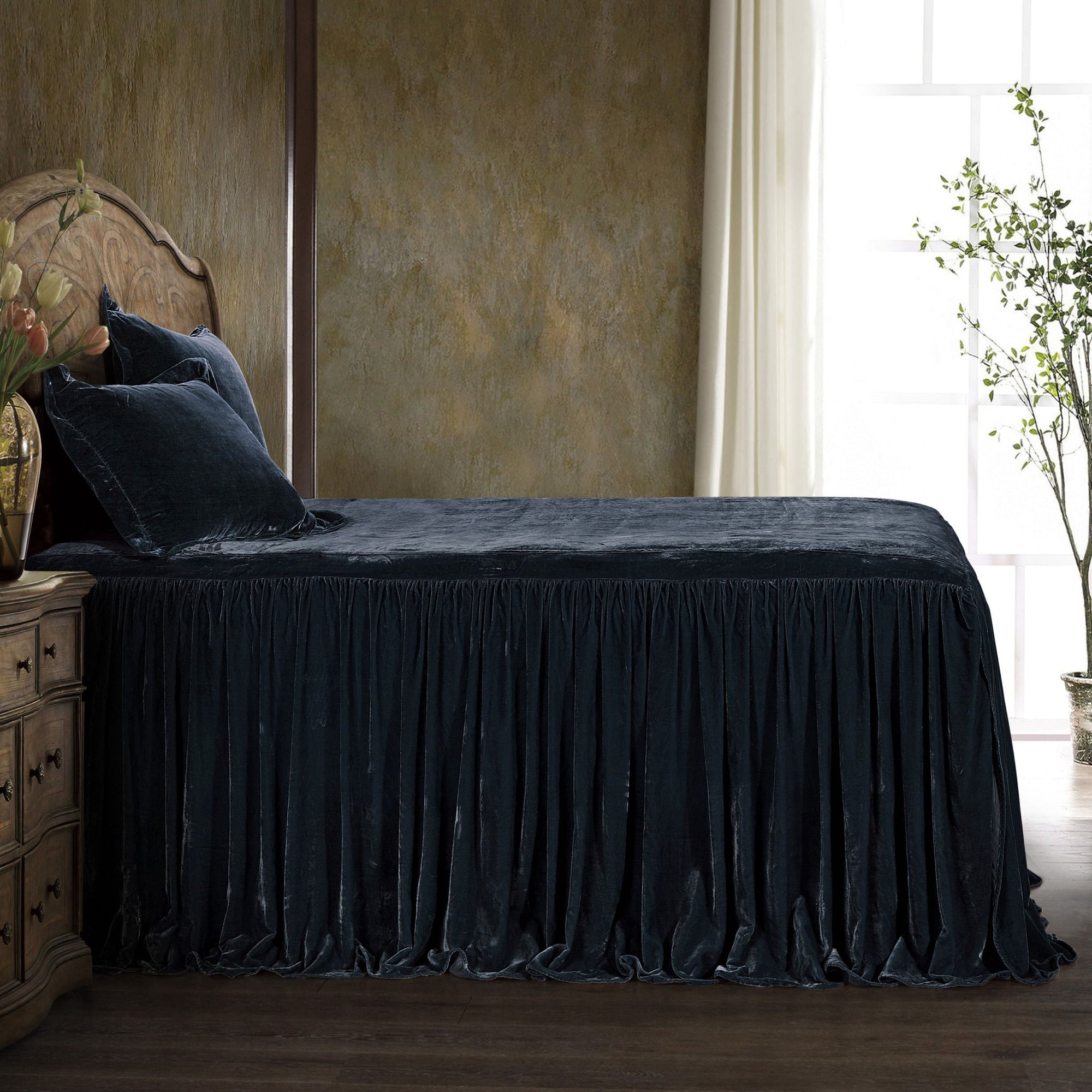 Stella - Queen Faux Silk Velvet Bedspread Set (Set of 3) - Midnight Blue