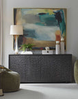 Stevenson - Chiseled 4 Door Cabinet - Black / Brown / Woodtone