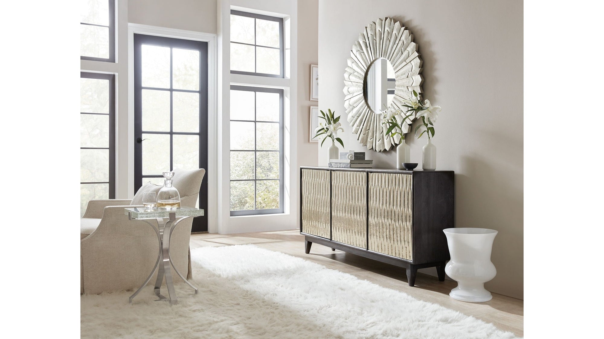 Commerce And Market - Shimmer 3-Door Credenza - Dark Gray / Pearl Silver
