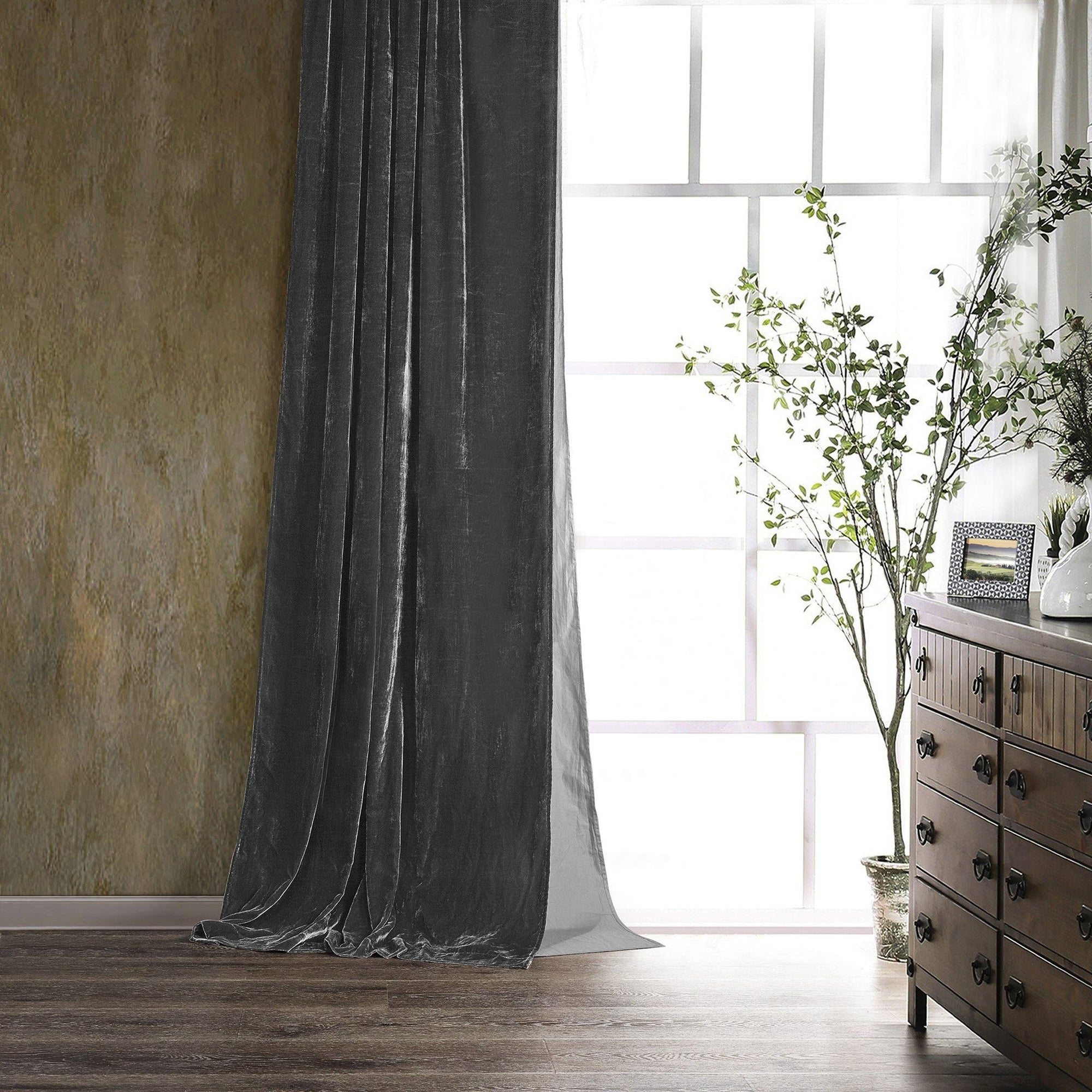 Stella - Faux Silk Velvet Curtain - Dark Slate