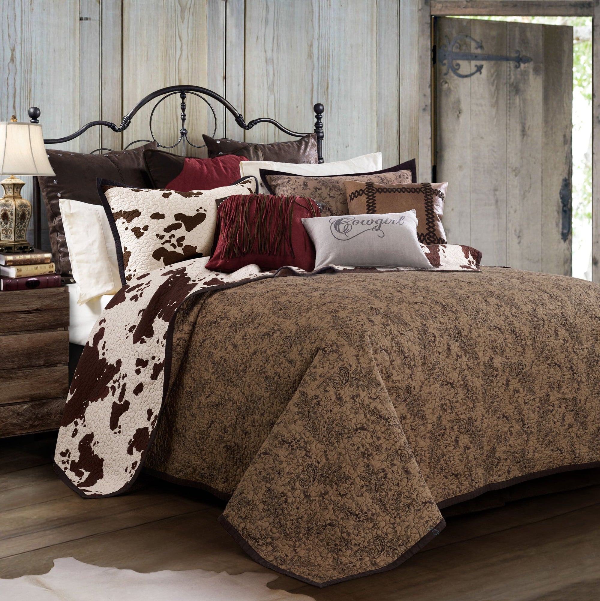 Elsa Cowhide - Twin Reversible Quilt Set (Set of 2) - Chocolate
