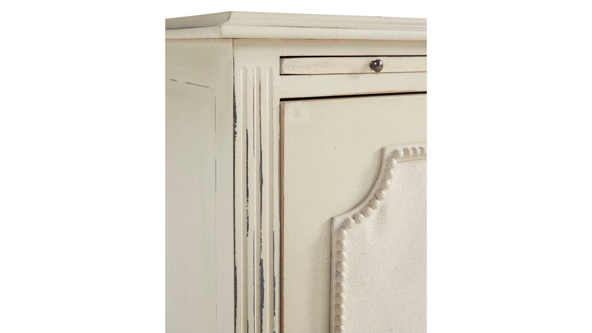 Linen &amp; Beaded Front End Table - White