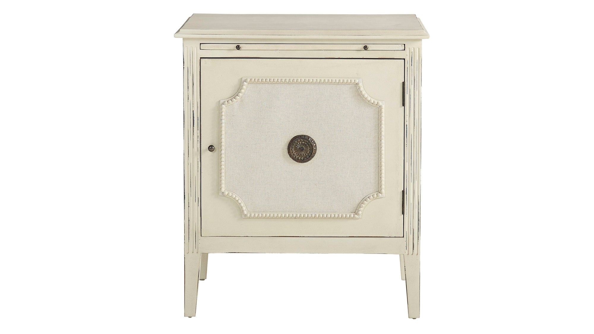 Linen &amp; Beaded Front End Table - White