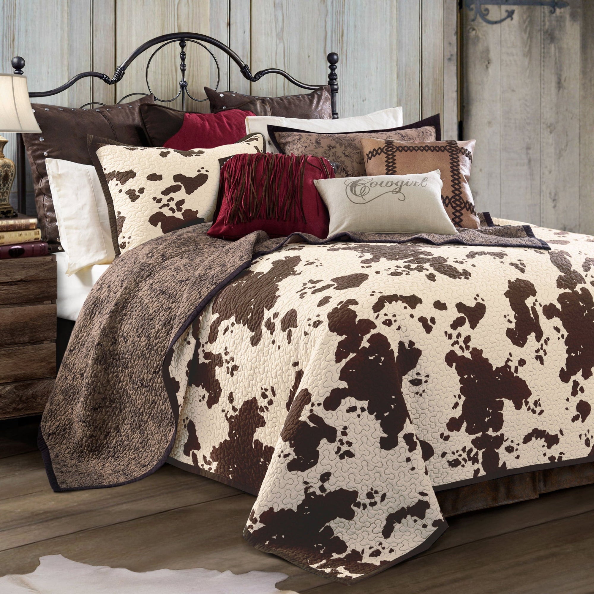 Elsa Cowhide - Full/Queen Reversible Quilt Set (Set of 3) - Chocolate