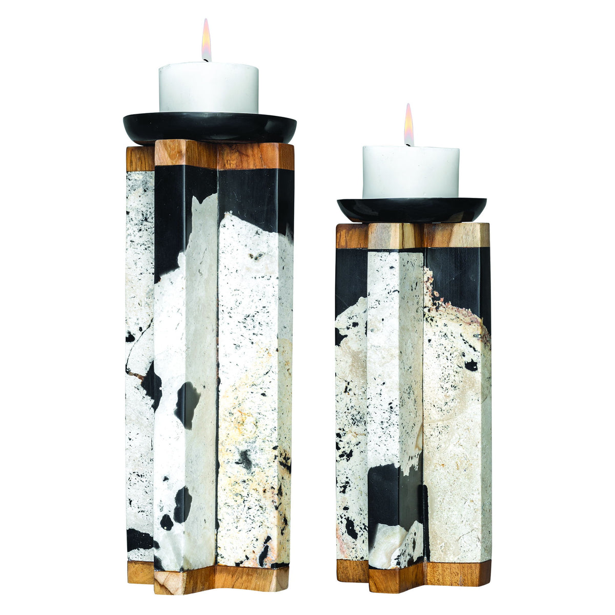Illini - Stone Candleholders (Set of 2) - Black &amp; White