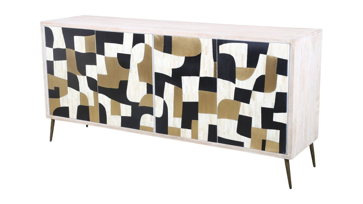 Xander - Server - White Wash Mango / Mosaic Ivory / Brass / Ebony