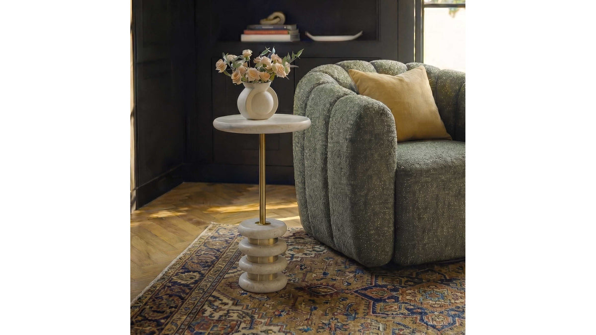 Adames - Travertine Drink Table - Brass / White