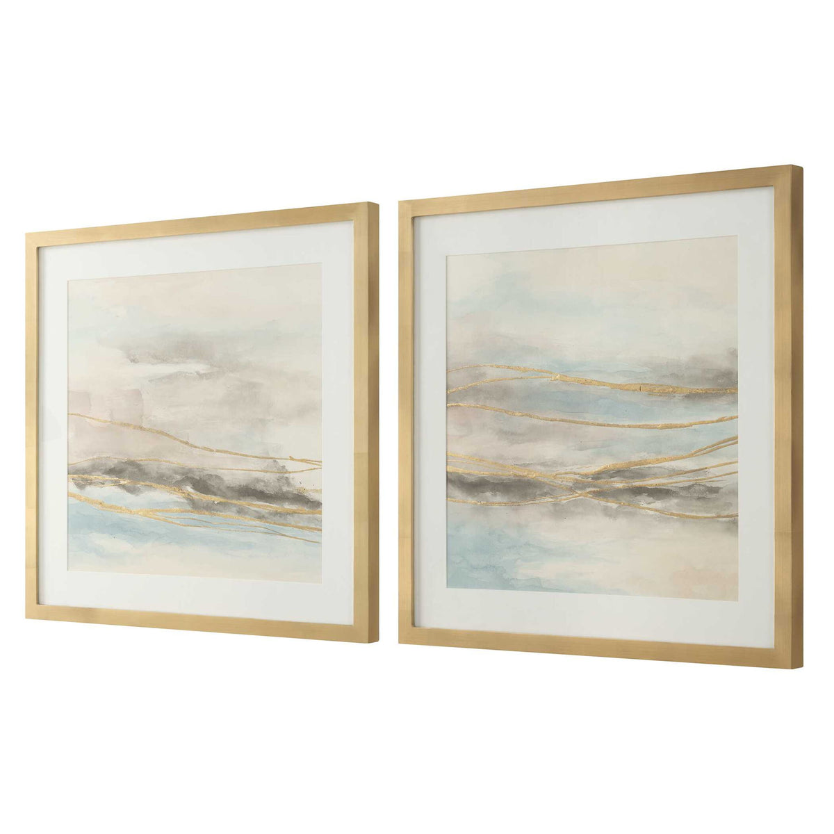 So Golden - Abstract Landscape Prints (Set of 2) - Black / Blue / Brass / Gold / Gray / Pink / White