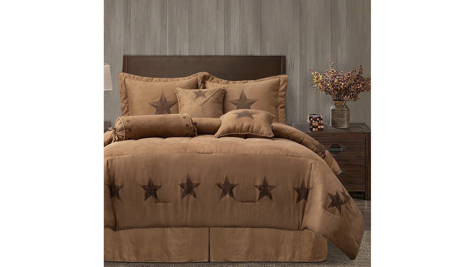 Rustic Star - Full Luxury Star Comforter Set Set of 7 - Tan