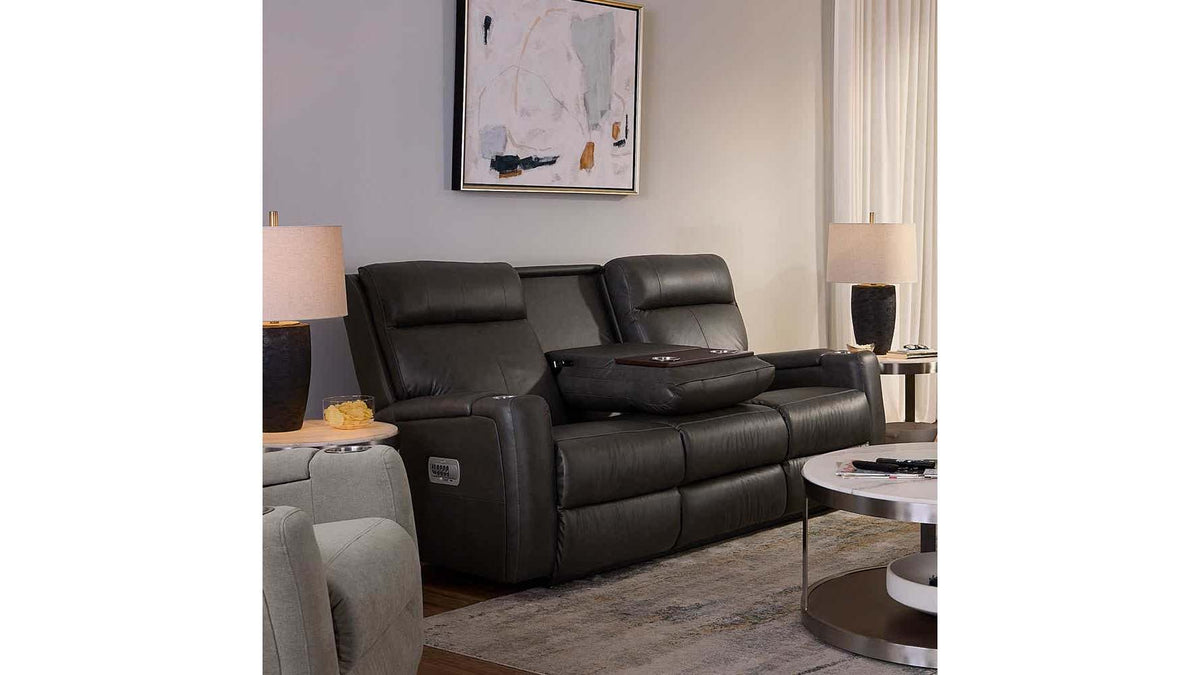 A86 Ovation Audio Motion Power Wall Reclining Sofa w/ Headrest, Lumbar &amp; Drop Down Table