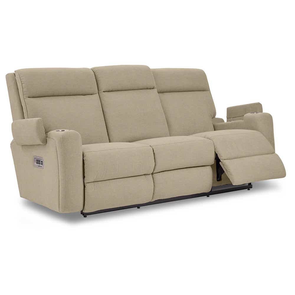 A86 Ovation Audio Motion Power Wall Reclining Sofa w/ Headrest, Lumbar &amp; Drop Down Table