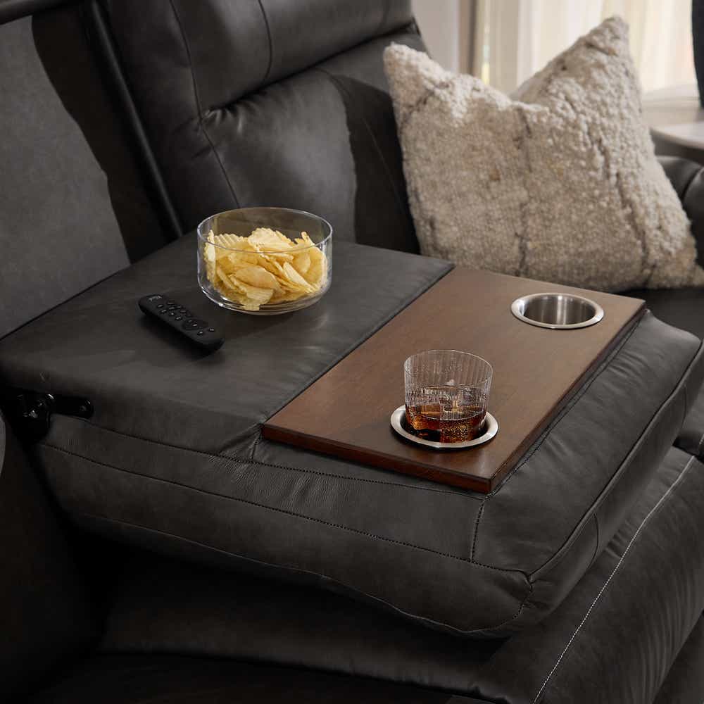 A86 Ovation Audio Motion Power Wall Reclining Sofa w/ Headrest, Lumbar &amp; Drop Down Table