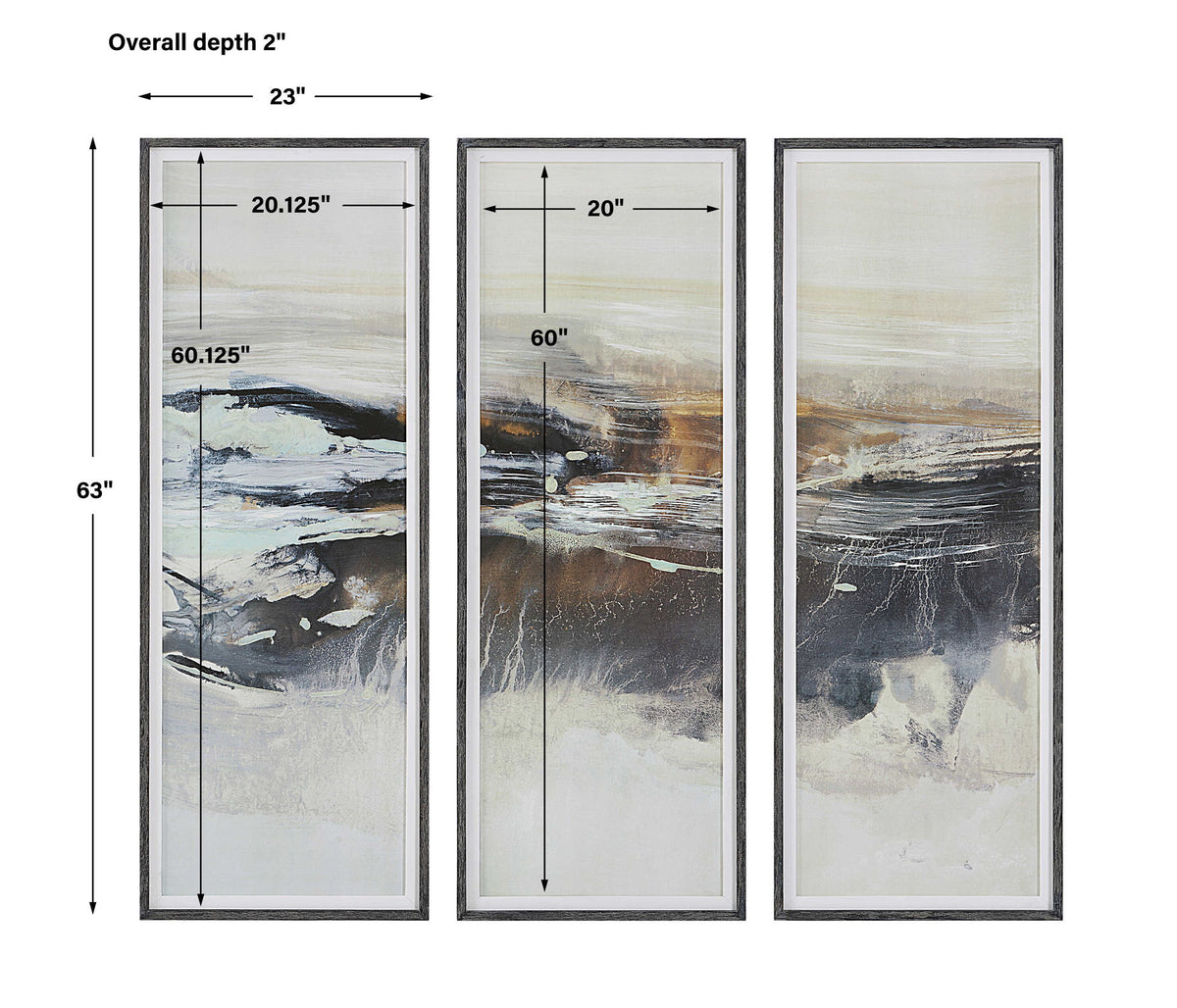 Graphite - Horizon Framed Prints (Set of 3) - Light Gray