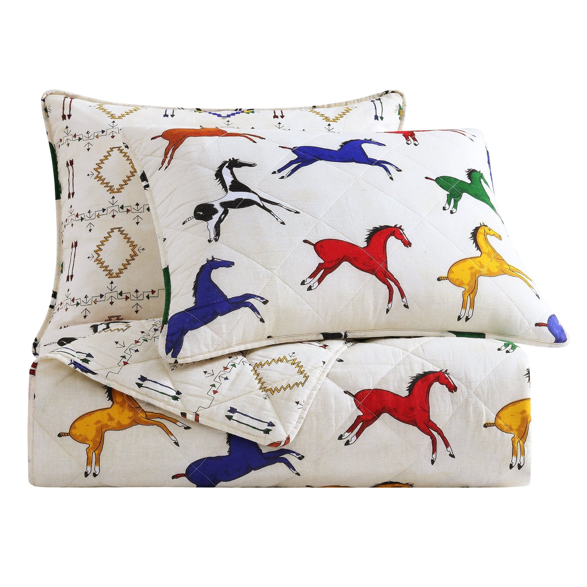 Wild Horses - Twin Reversible Quilt Set (Set of 2) - Multi Color