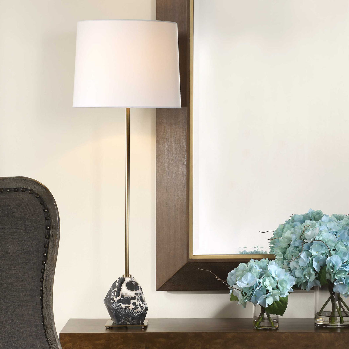 Rowland - Panda Marble Buffet Lamp - Black / Brass