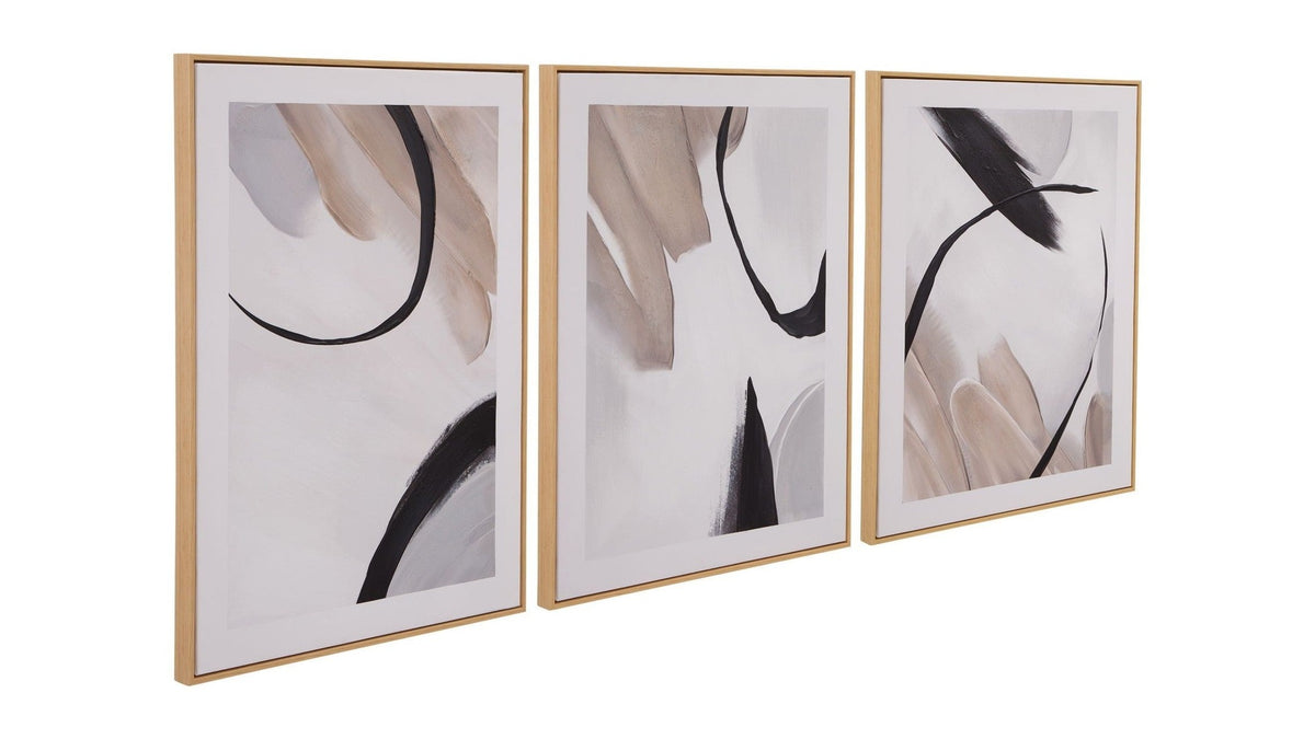 Eartha Canvas Art Set of 3 - Beige / Black