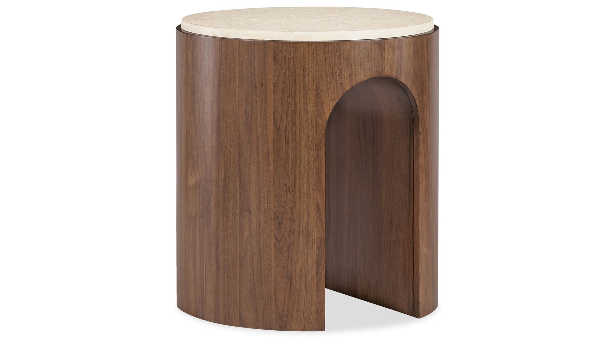Eleana - Marble Top Round End Table - Medium Wood