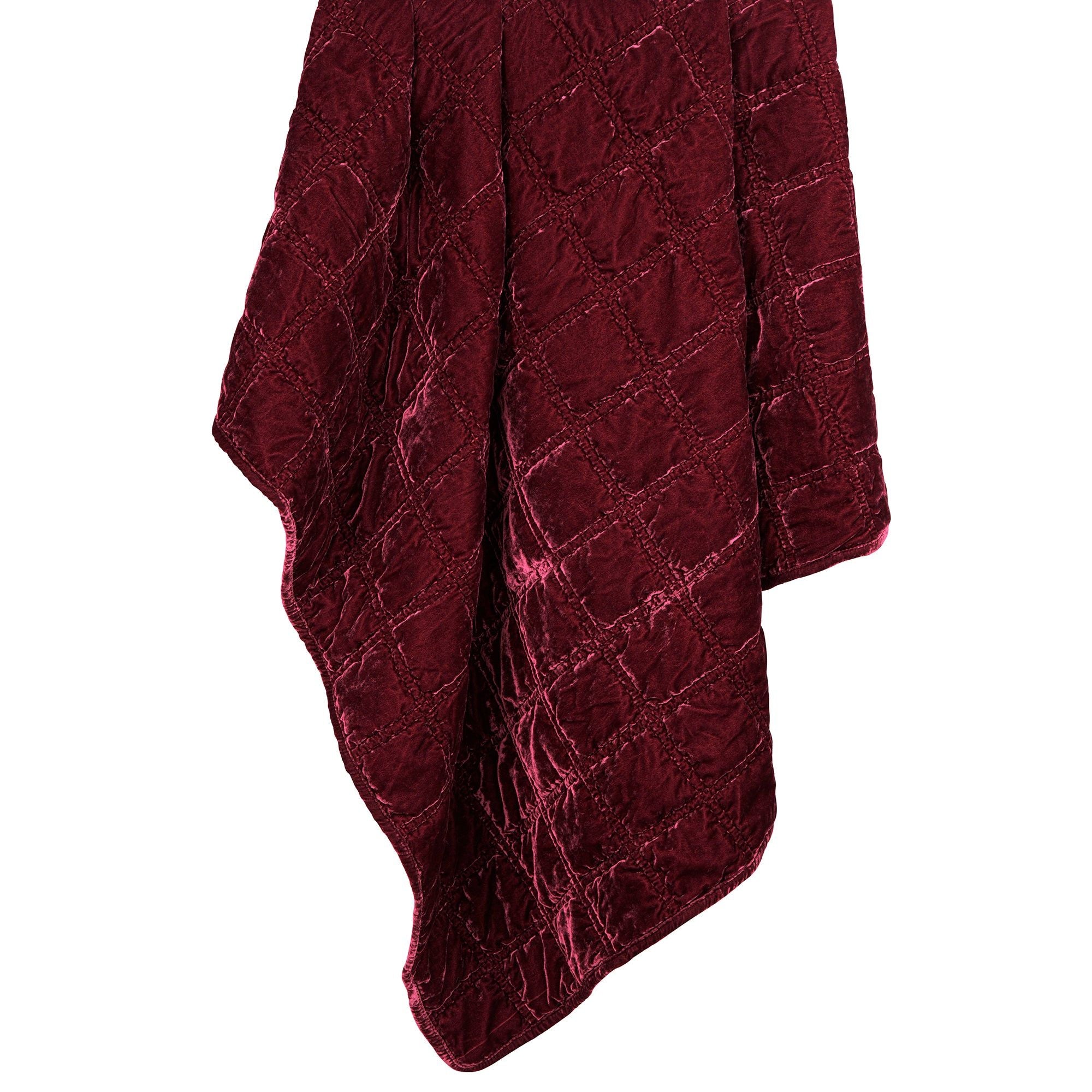 Stella - Faux Silk Velvet Double Box Stitch Throw - Garnet Red
