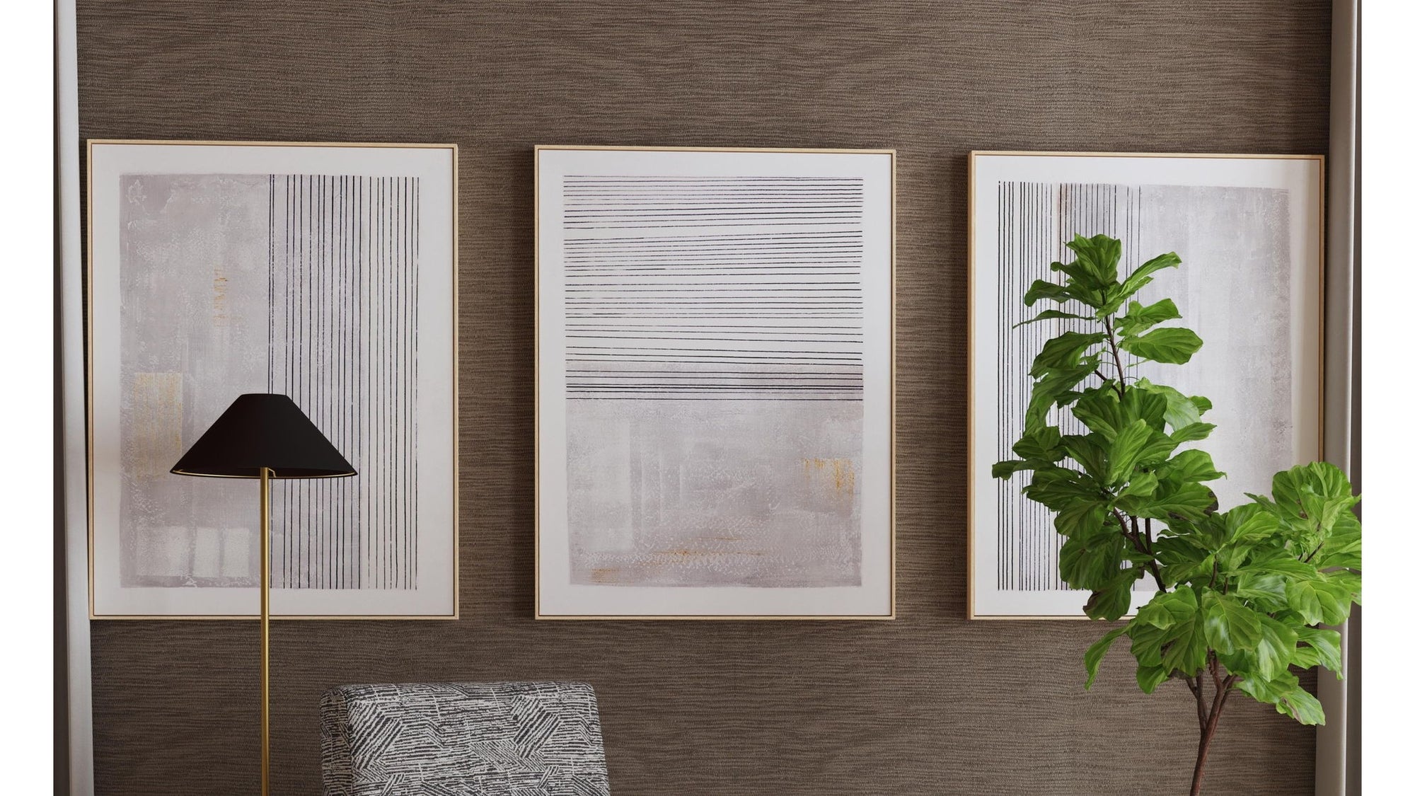 Razi Framed Canvas Set of 3 - Gray