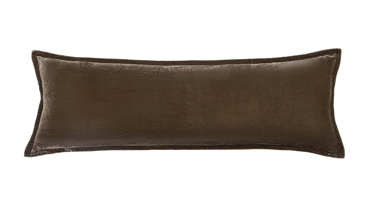 Stella - Faux Silk Velvet Long Lumbar Pillow - Green Ochre