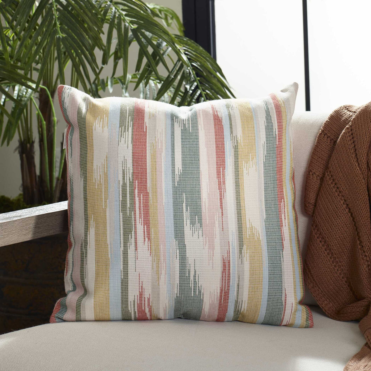 Transformation - Garden Outdoor Pillow - Green / Pink / White / Yellow