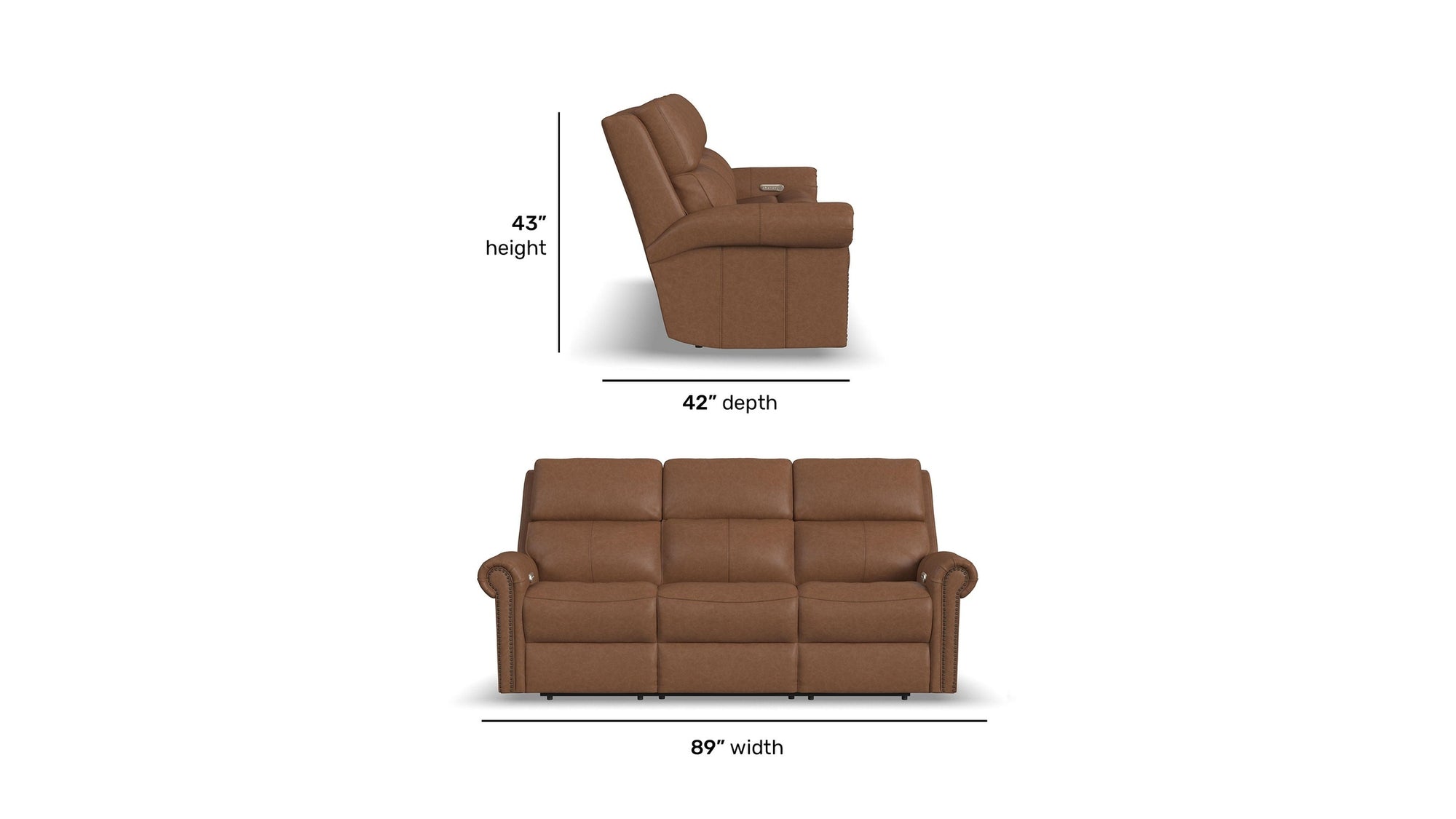Bernard - Power Reclining Sofa With Console, Power Headrests & Lumbar, Nailhead Trim