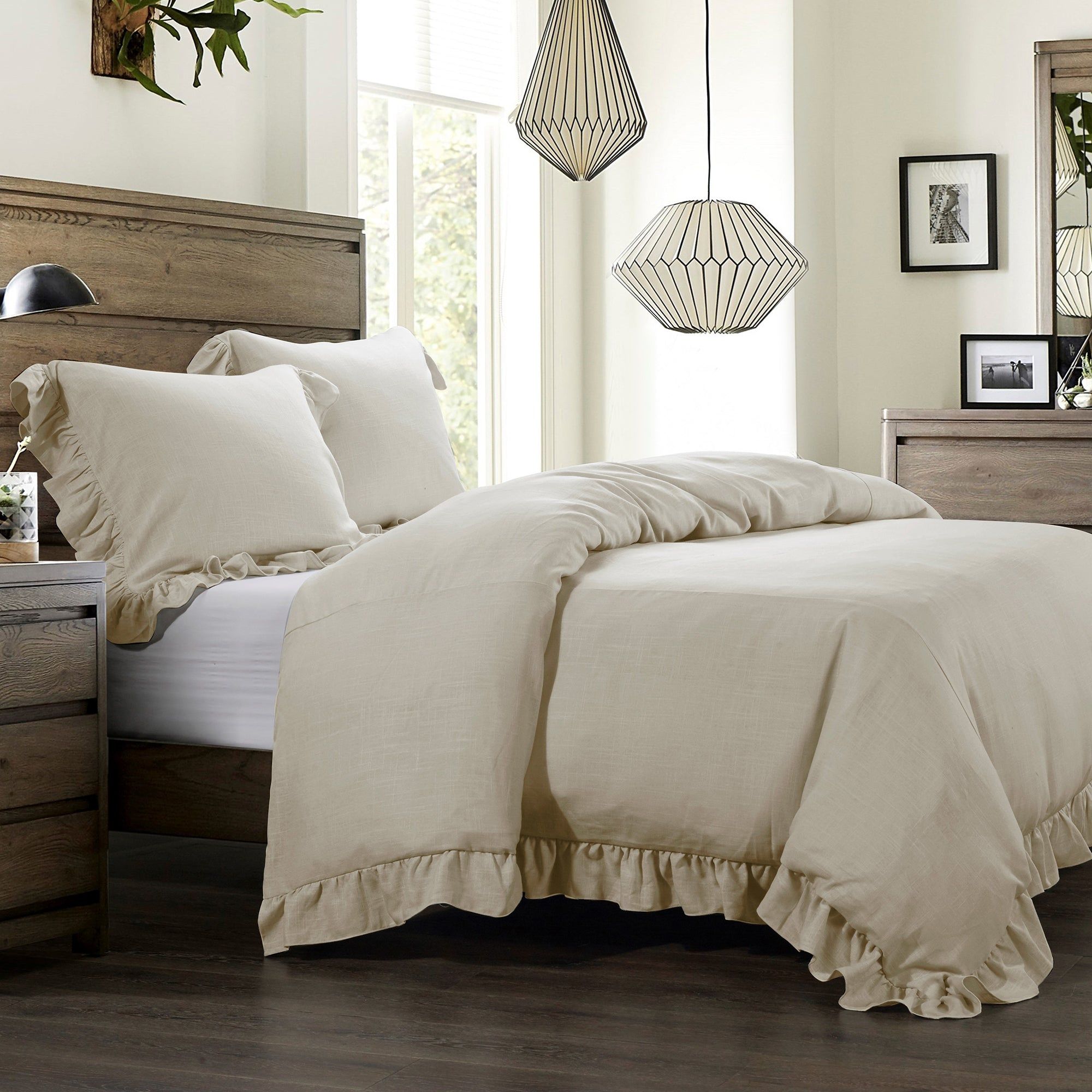 Lily - King Washed Linen Duvet Cover Set (Set of 3) - Light Tan