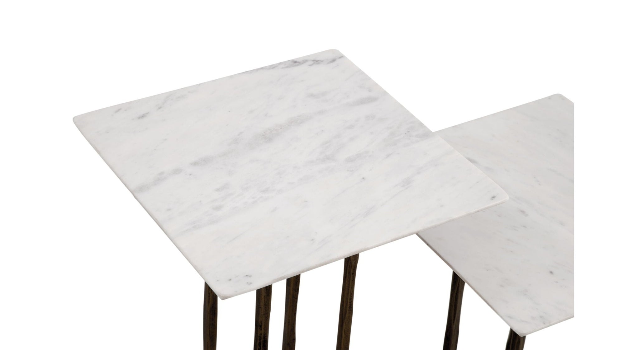 Xavier - Accent Table Set of 2 - Antique Brass / White Marble
