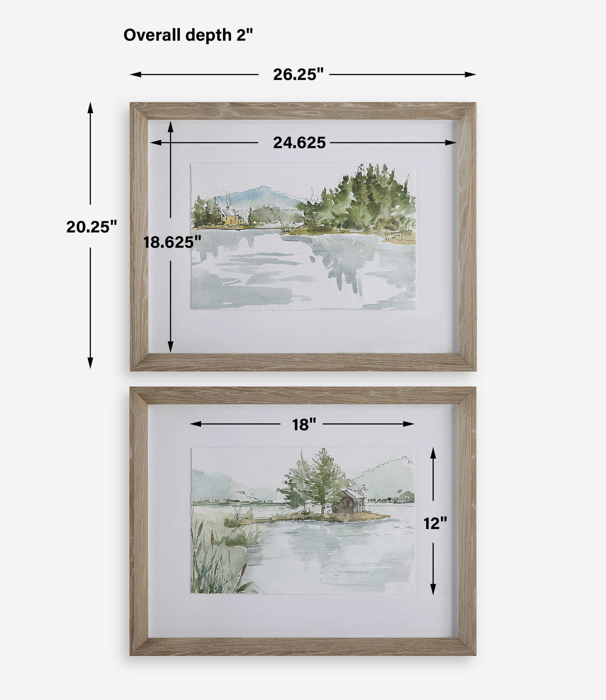 Serene - Lake Framed Prints (Set of 2) - Brown