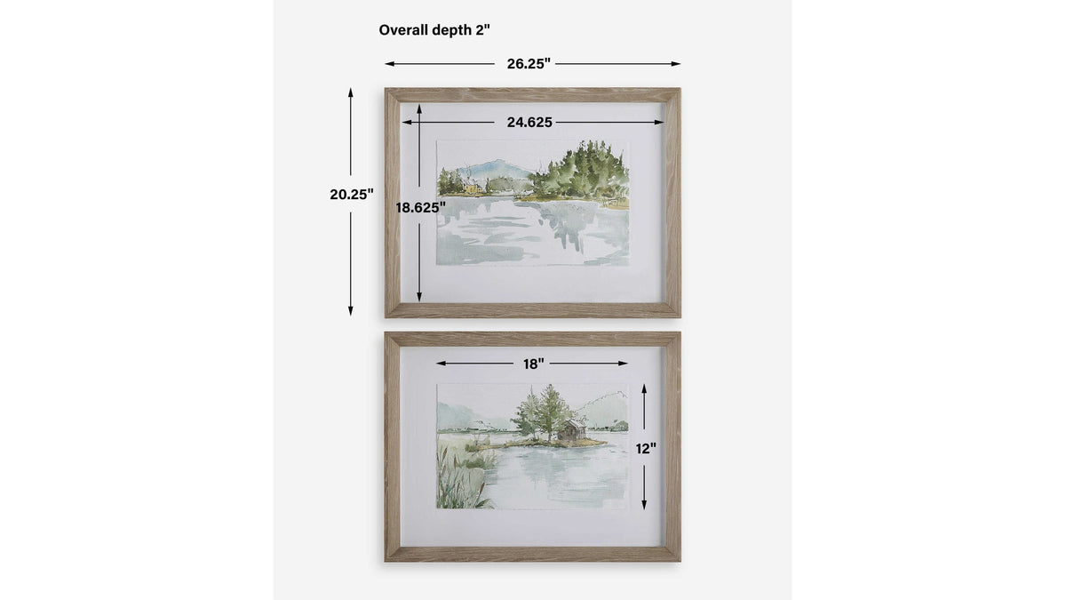 Serene - Lake Framed Prints Set of 2 - Brown