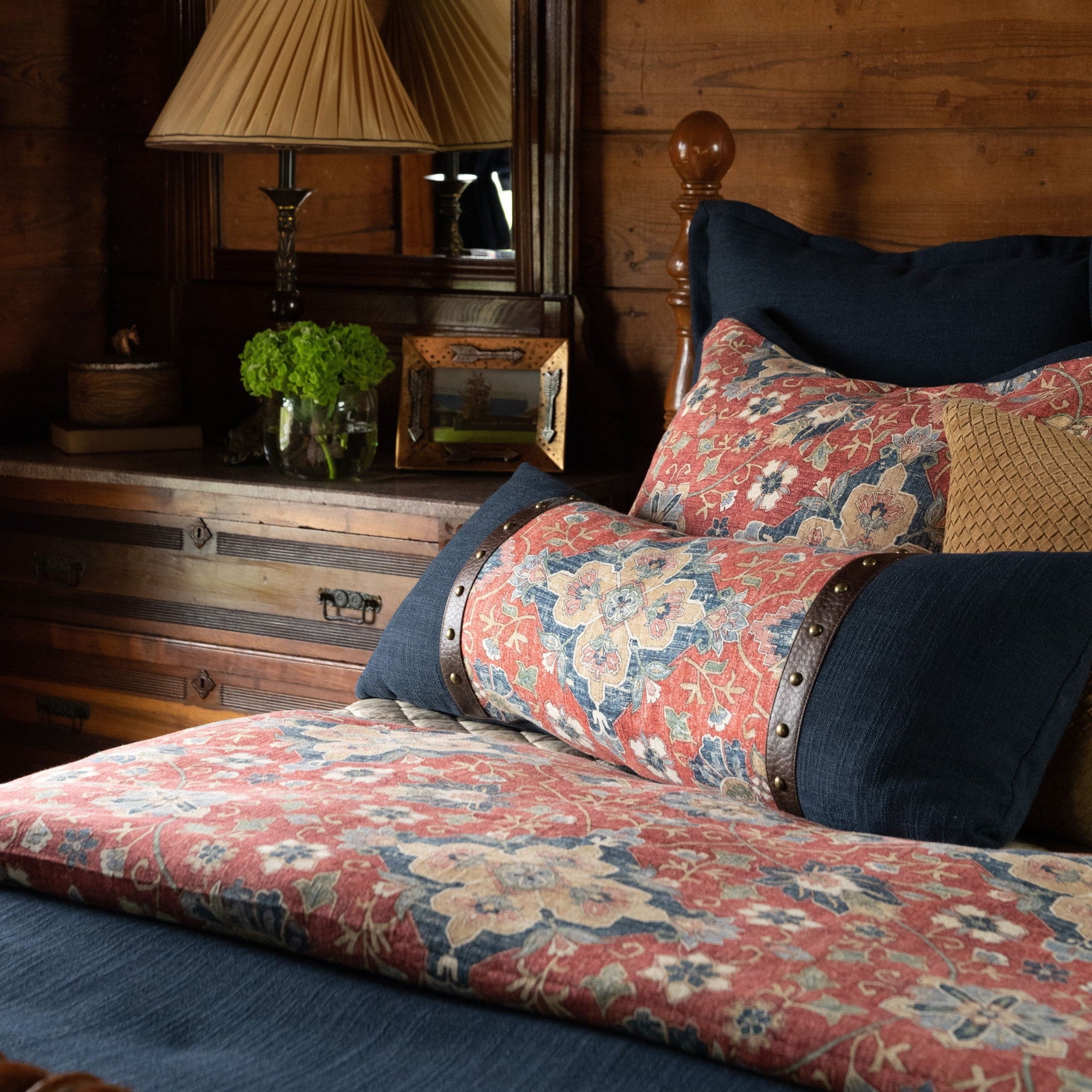 Melinda - King Washed Linen Comforter Set (Set of 3) - Red / Navy