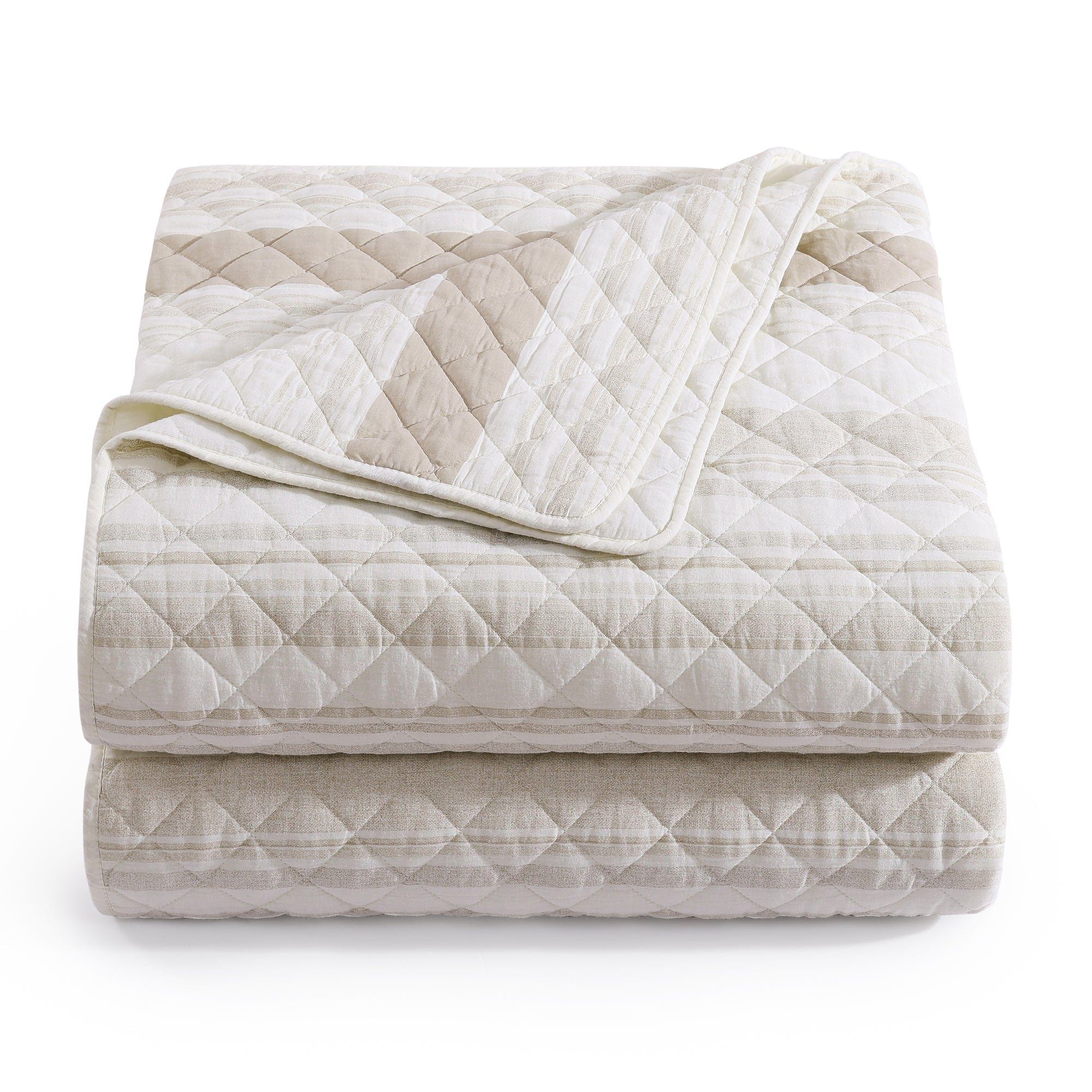 Mystic Stripe - Full/Queen Cotton Gauze Quilt Set (Set of 3) - Taupe