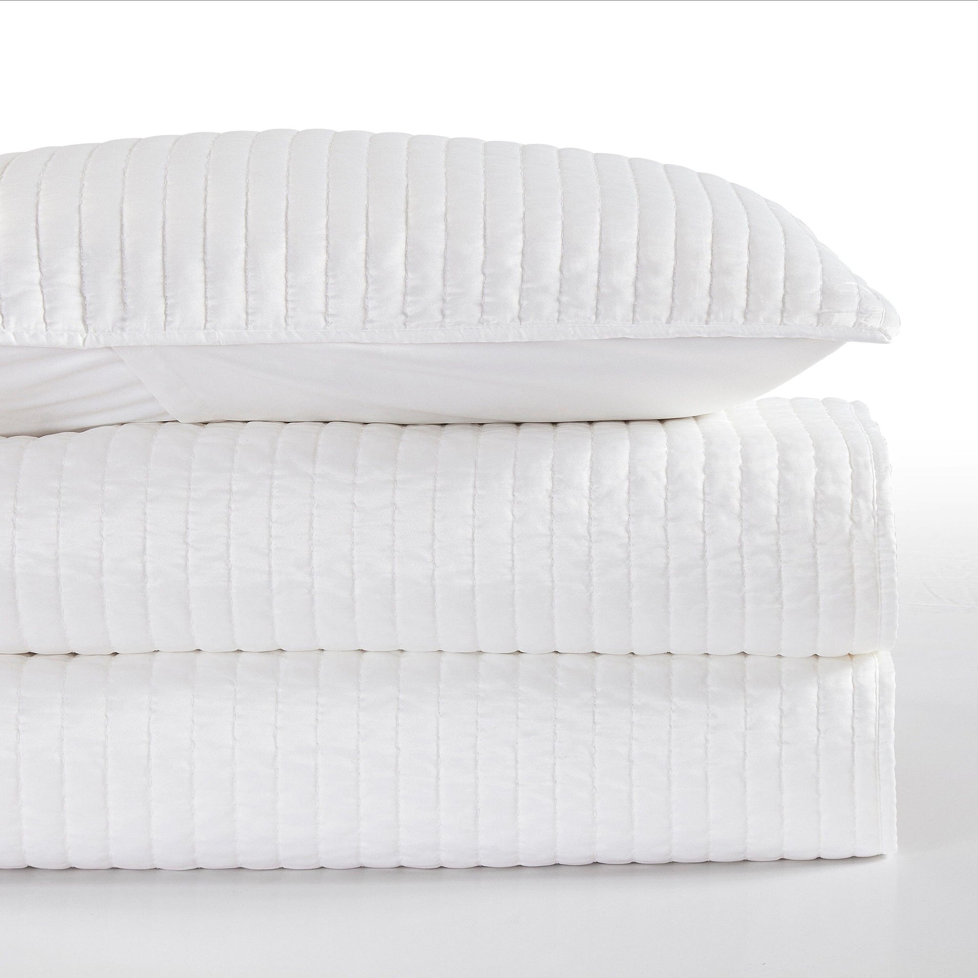 Satin Channel - Full/Queen Quilt Set (Set of 3) - White