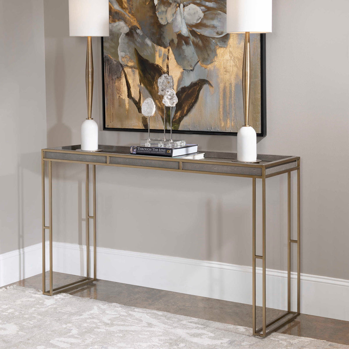 Cardew - Modern Console Table - Silver &amp; Gold