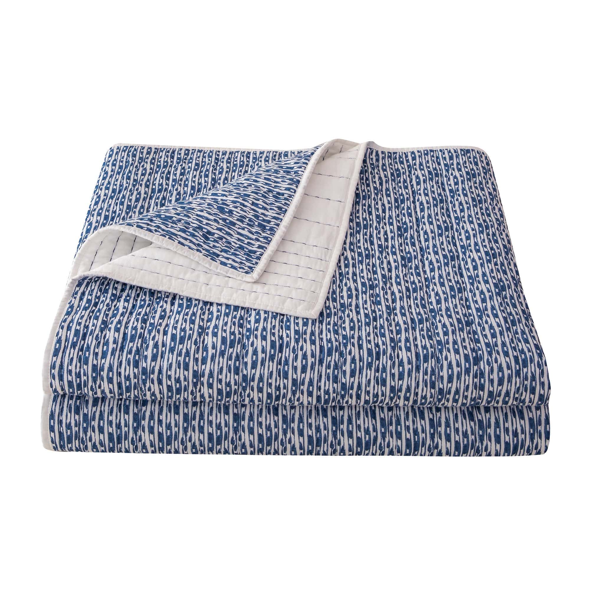 Indigo - Twin Staccato Reversible Quilt Set (Set of 2) - Blue / White