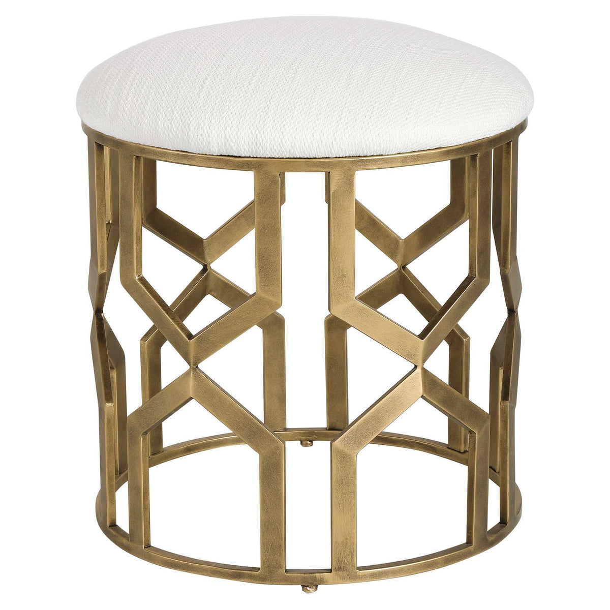 Trellis - Geometric Accent Stool - White &amp; Gold