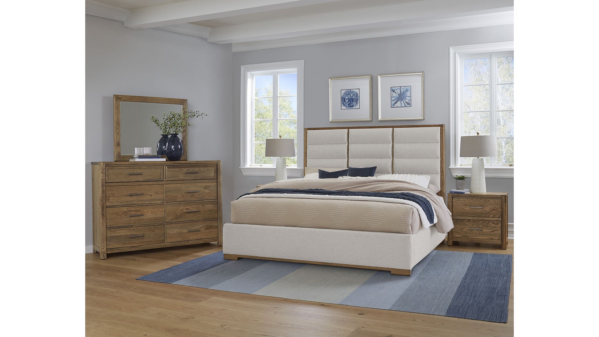 Crafted Oak - Upholstered Bed Headboard, Footboard With Rails