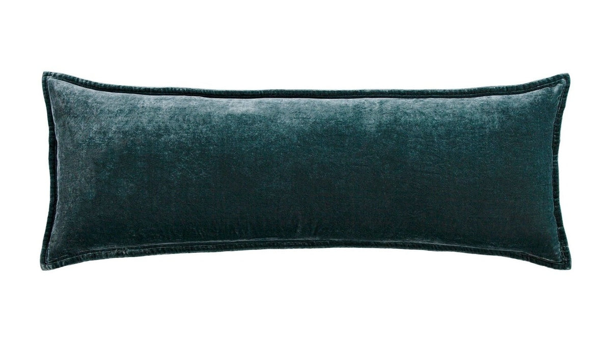 Stella - Faux Silk Velvet Long Lumbar Pillow - Storm Blue