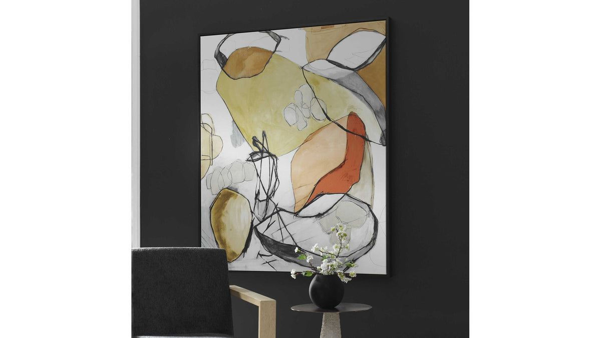 Charcoal Improvision - Framed Abstract Art - White