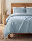 Hera - Queen Washed Linen Flange Duvet Cover Set Set of 3 - Ligh Blue