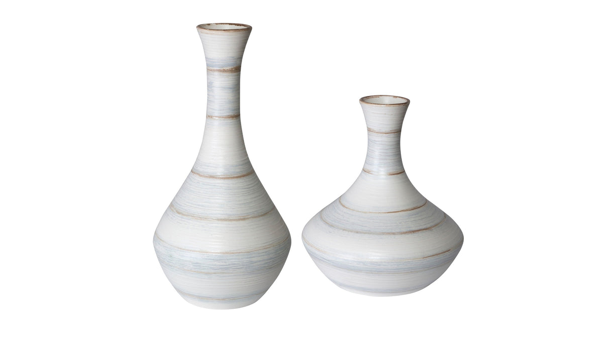 Potter - Fluted Striped Vases (Set of 2) - Light Blue