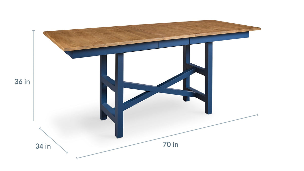 HideAway Solid Maple Trestle Extendable Counter Dining Table