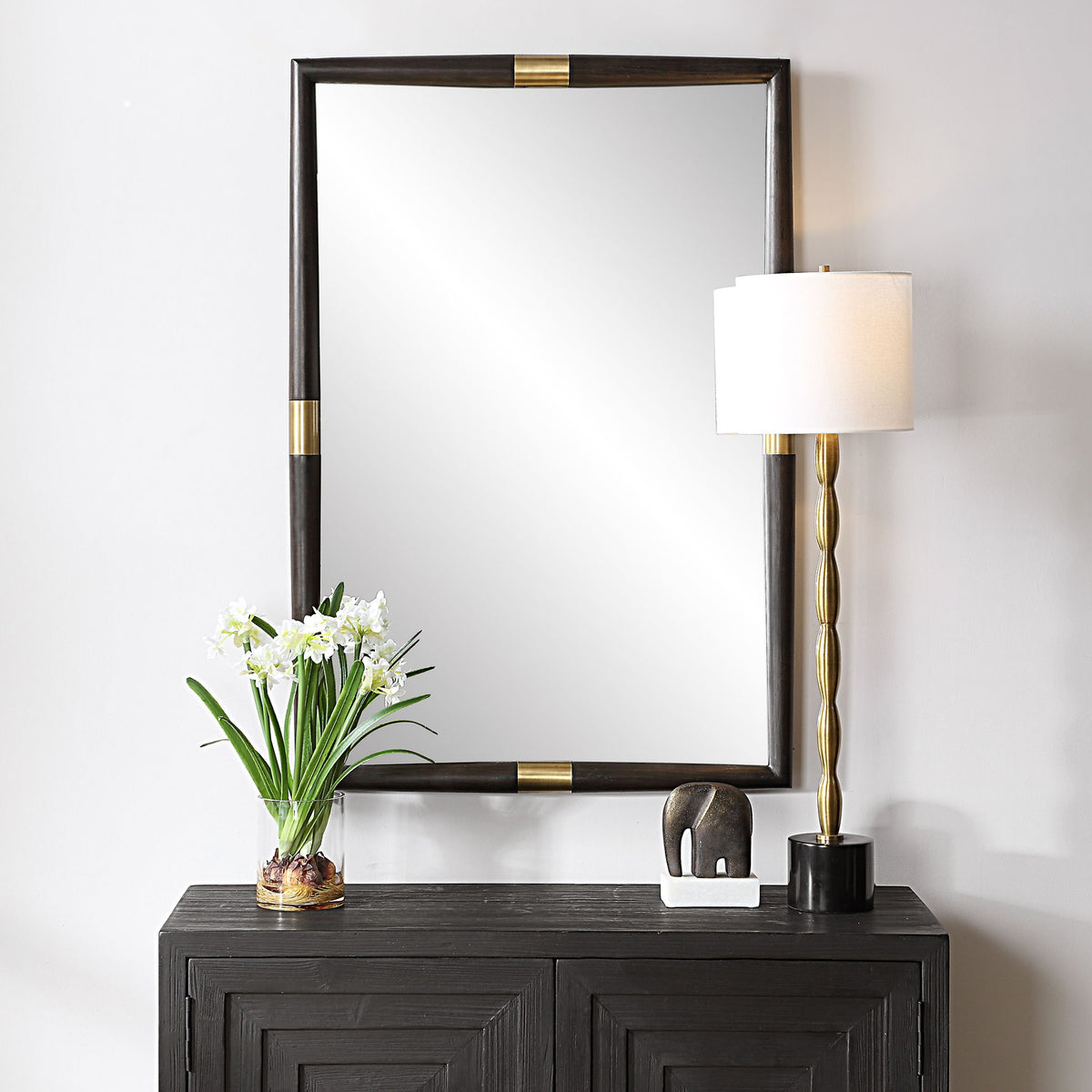 Larkin - Dark Wood &amp; Brass Mirror - Dark Brown