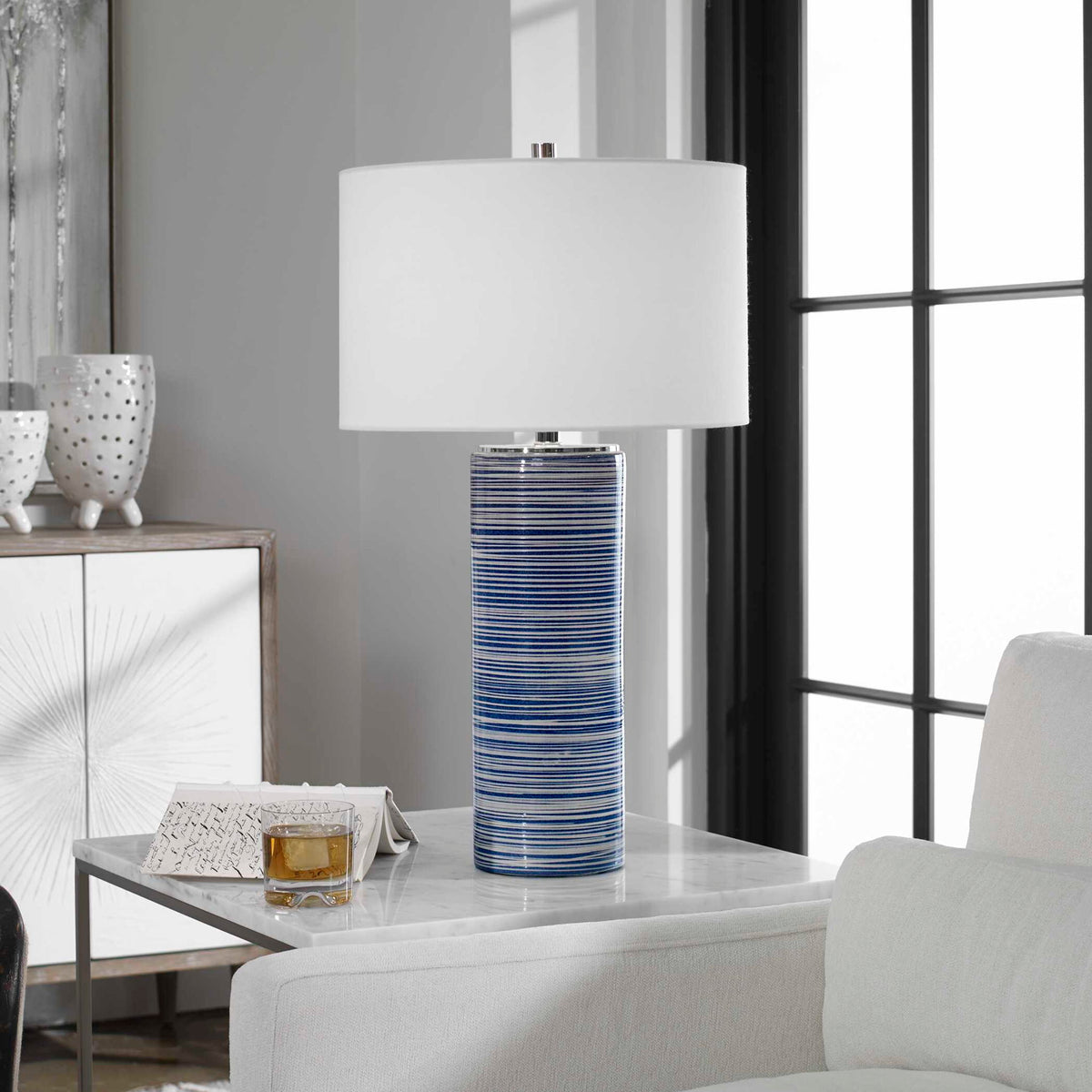 Montauk - Striped Table Lamp - Blue
