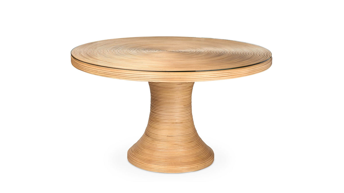 Catalina Woven Round Dining Table with Glass Top